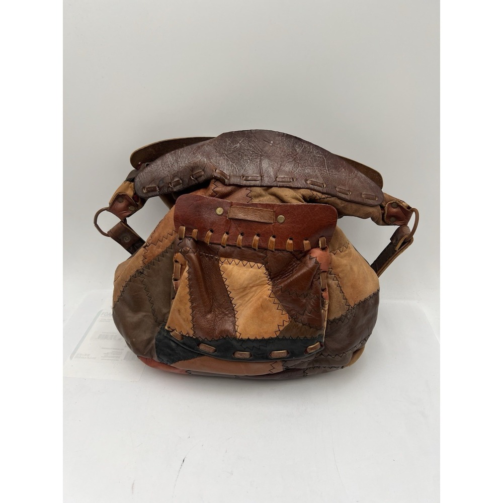 Vintage 60s 70s Patchwork Leather Hobo Bag Boho Hippie Shoulder Purse Distressed